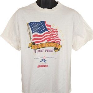 Vintage Freedom Is Not Free T Shirt Mens Size Large White Y2K American Flag